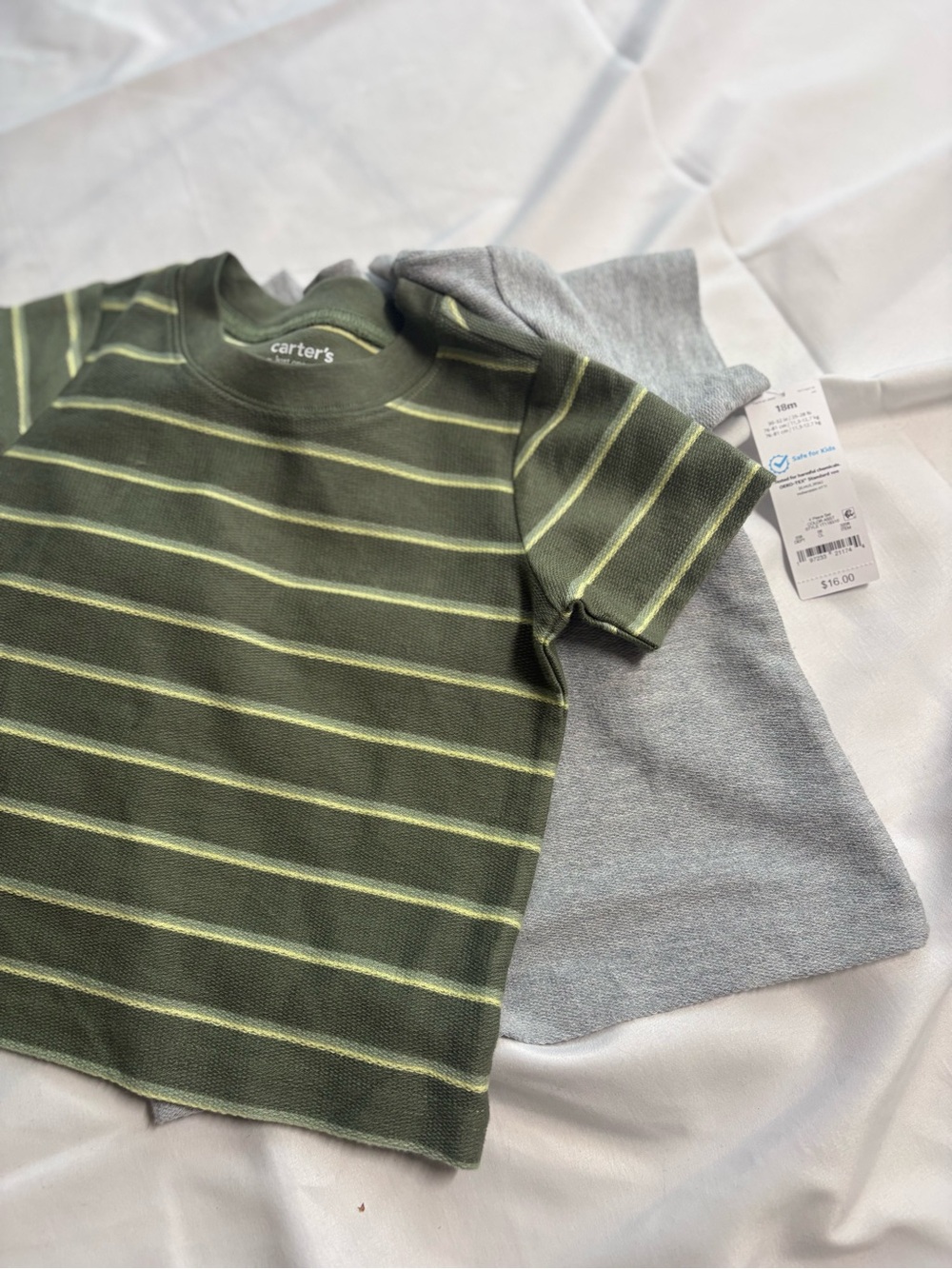 Carter's Olive Green Striped & Gray Short Sleeve Tee Set